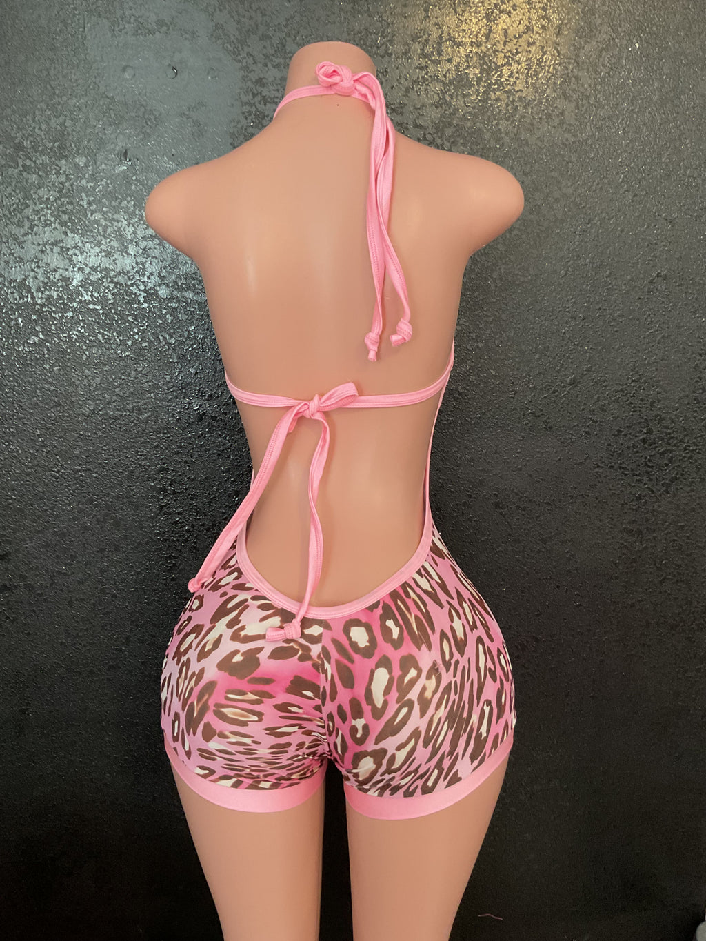 Pink leopard booty shorts one piece