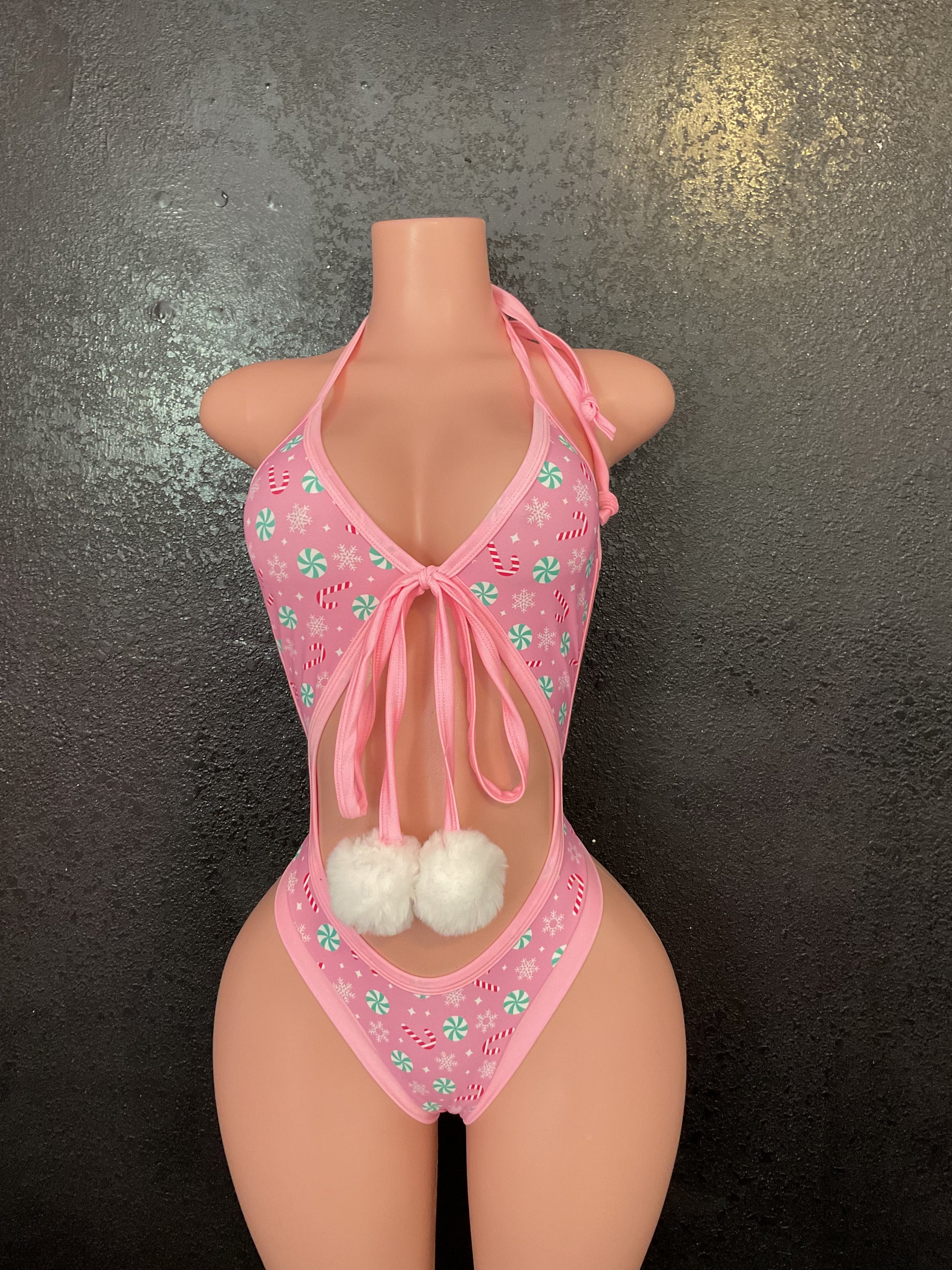 Tie front Christmas candy thong