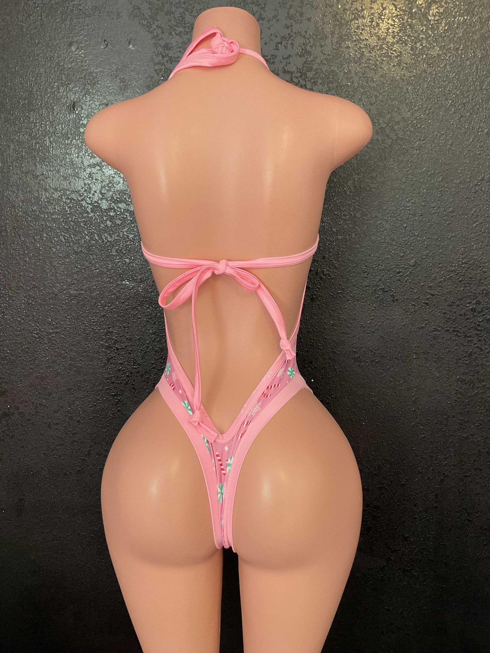 Tie front Christmas candy thong