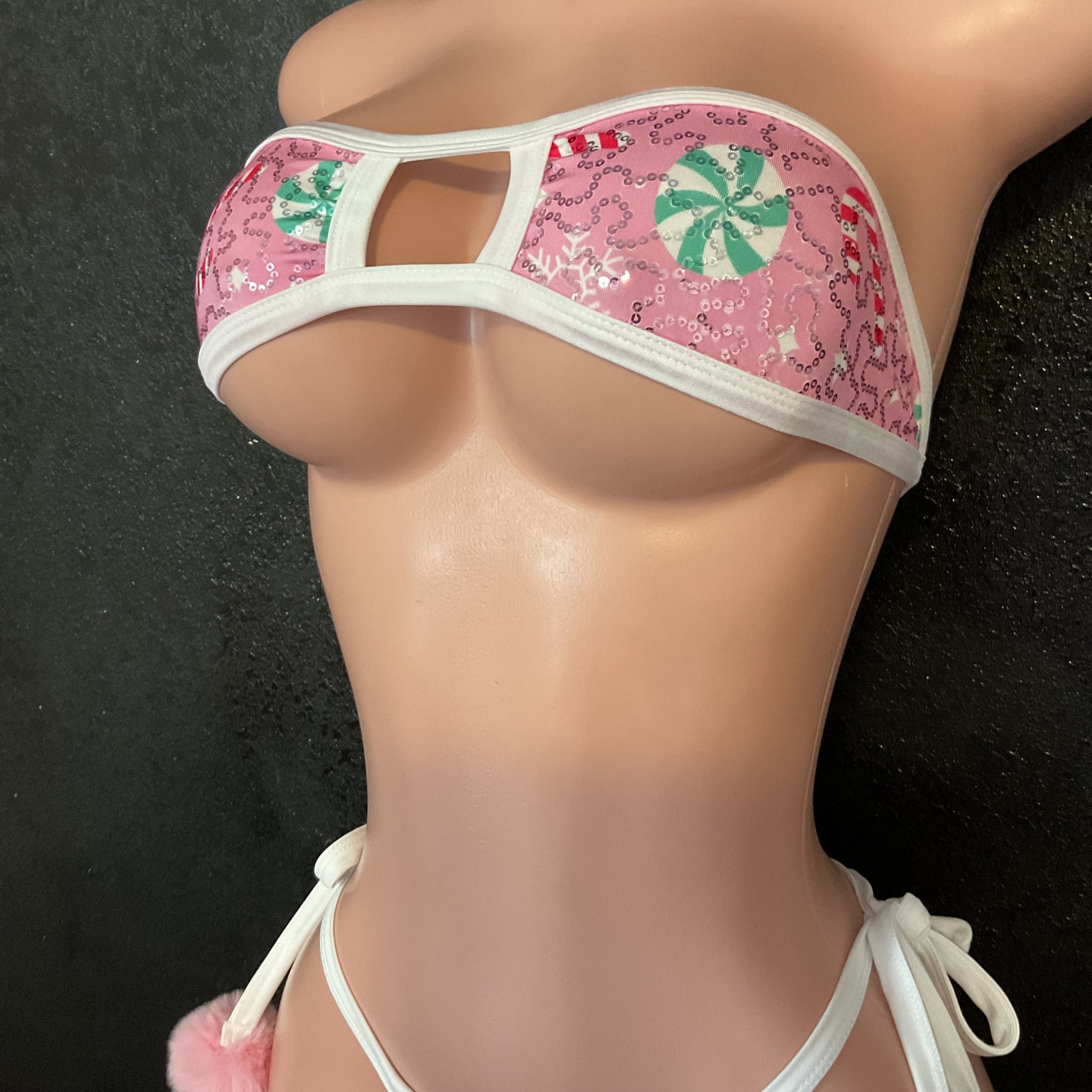 Christmas candy Pom Pom g string bikini