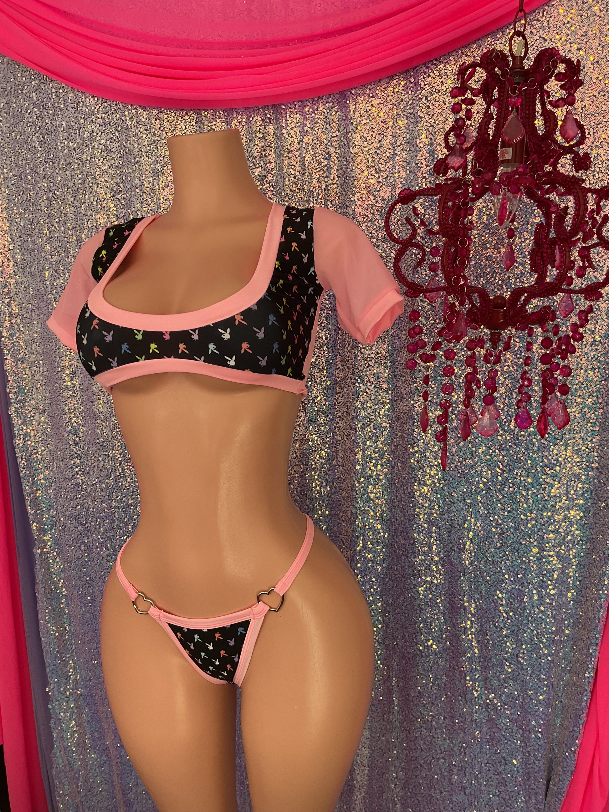 Baby t crop top g string set