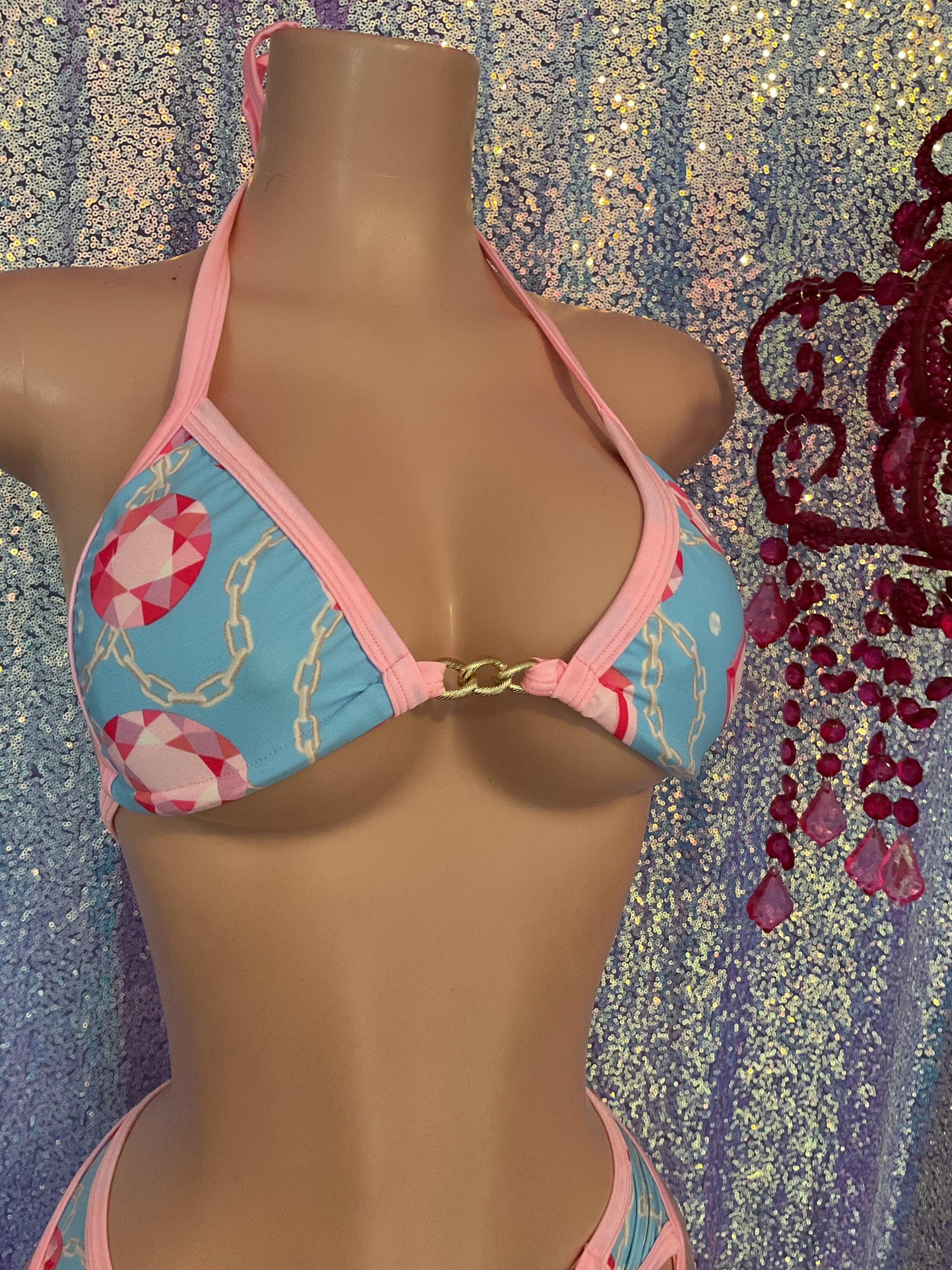 Thong bikini with attached garters