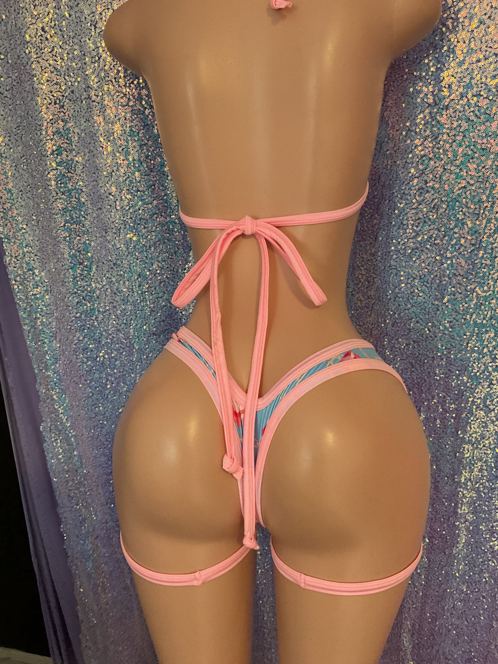 Thong bikini with attached garters