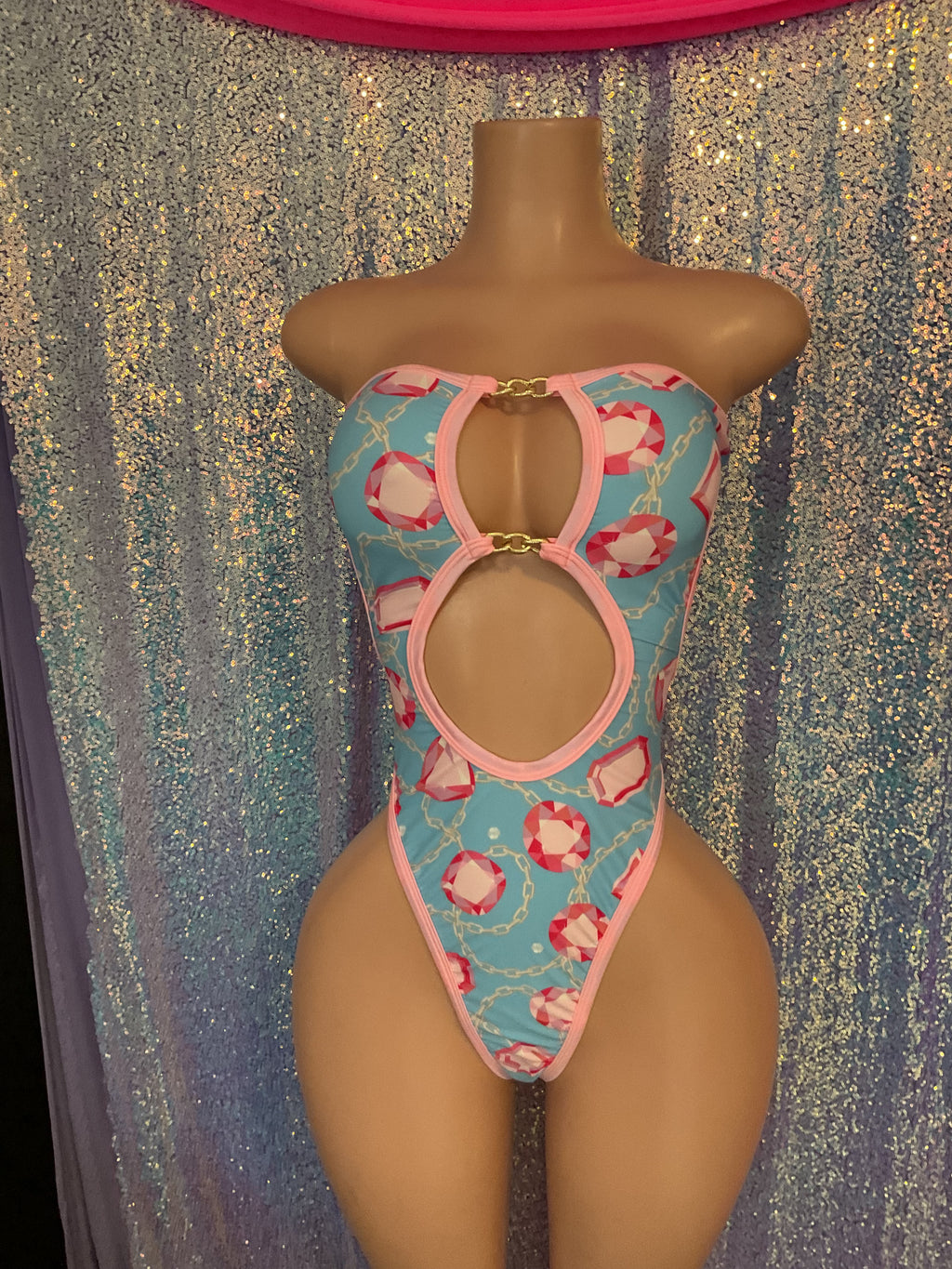 Jewel print strapless one piece