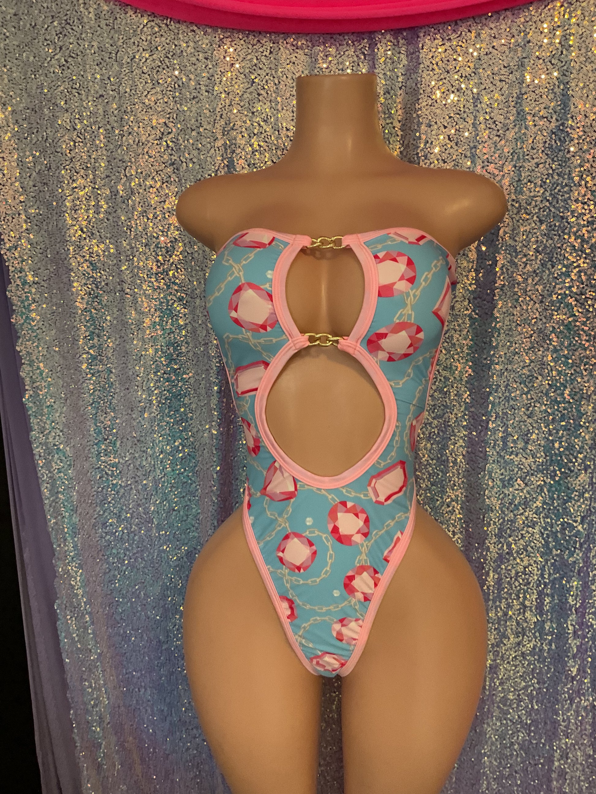 Jewel print strapless one piece