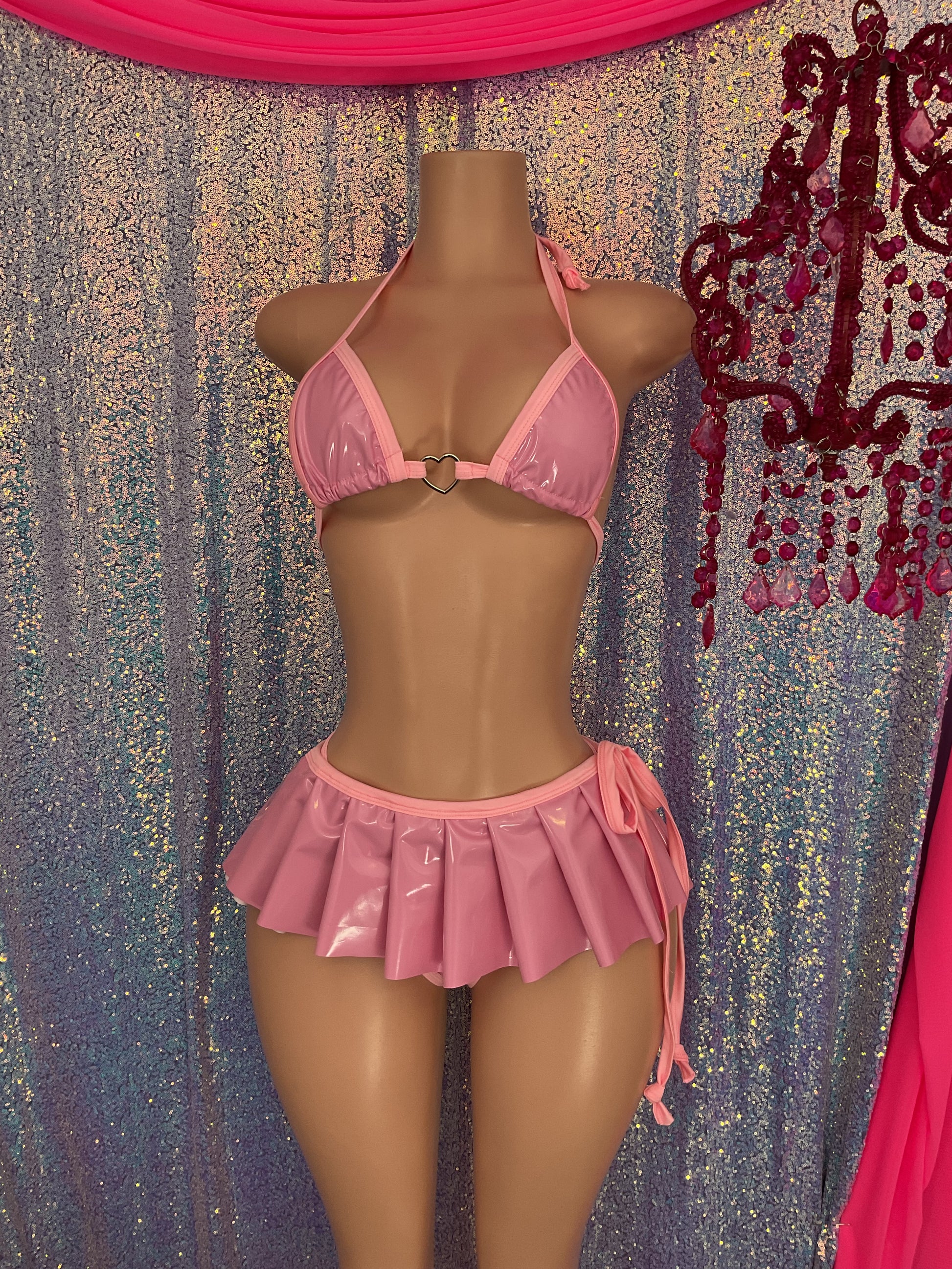 Pleated pvc skirt set