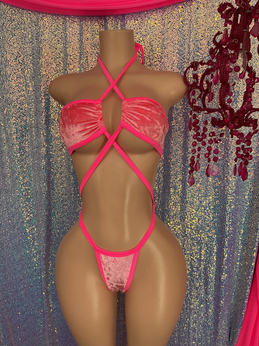 Velvet wrap thong one piece