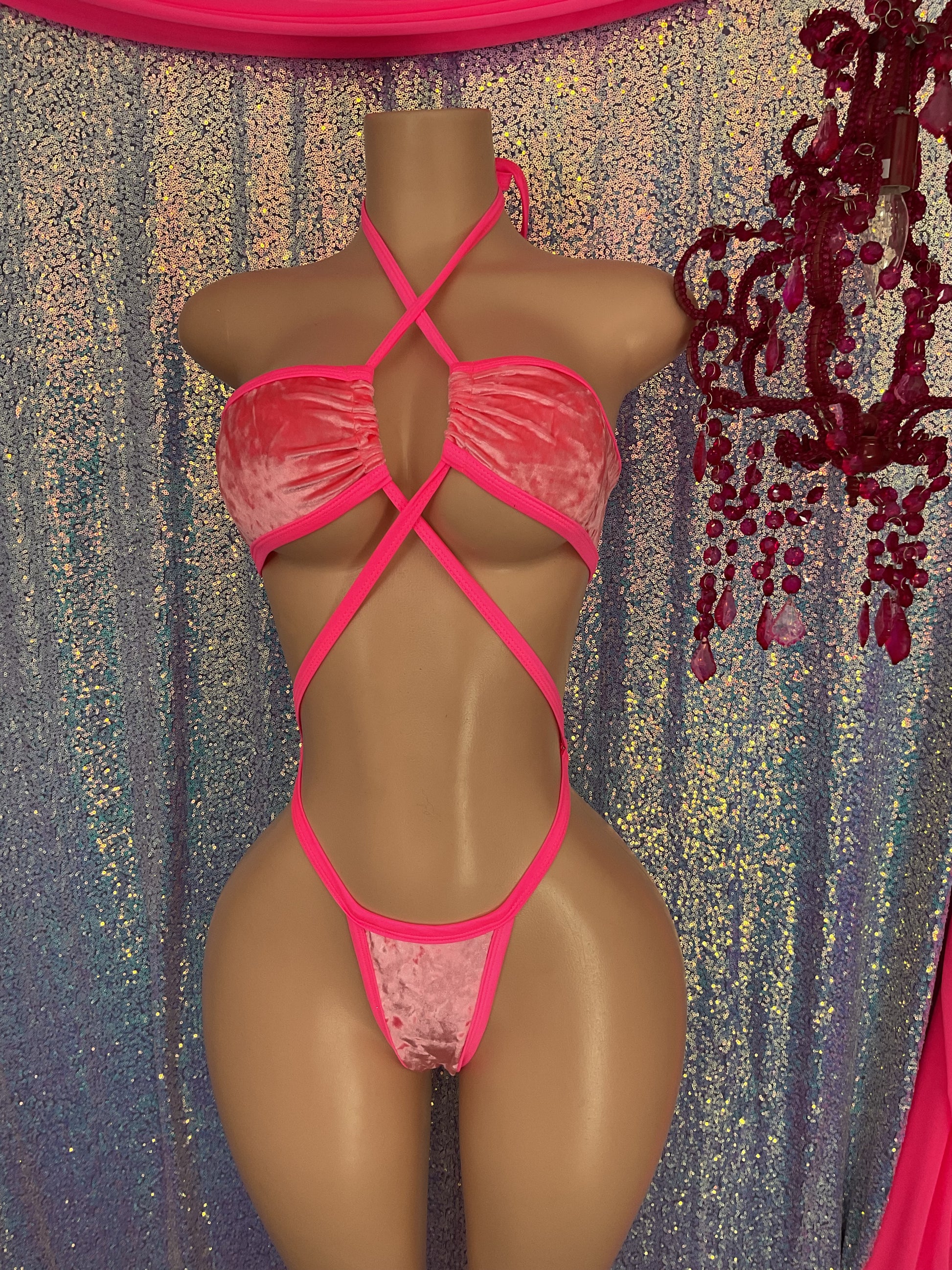 Velvet wrap thong one piece