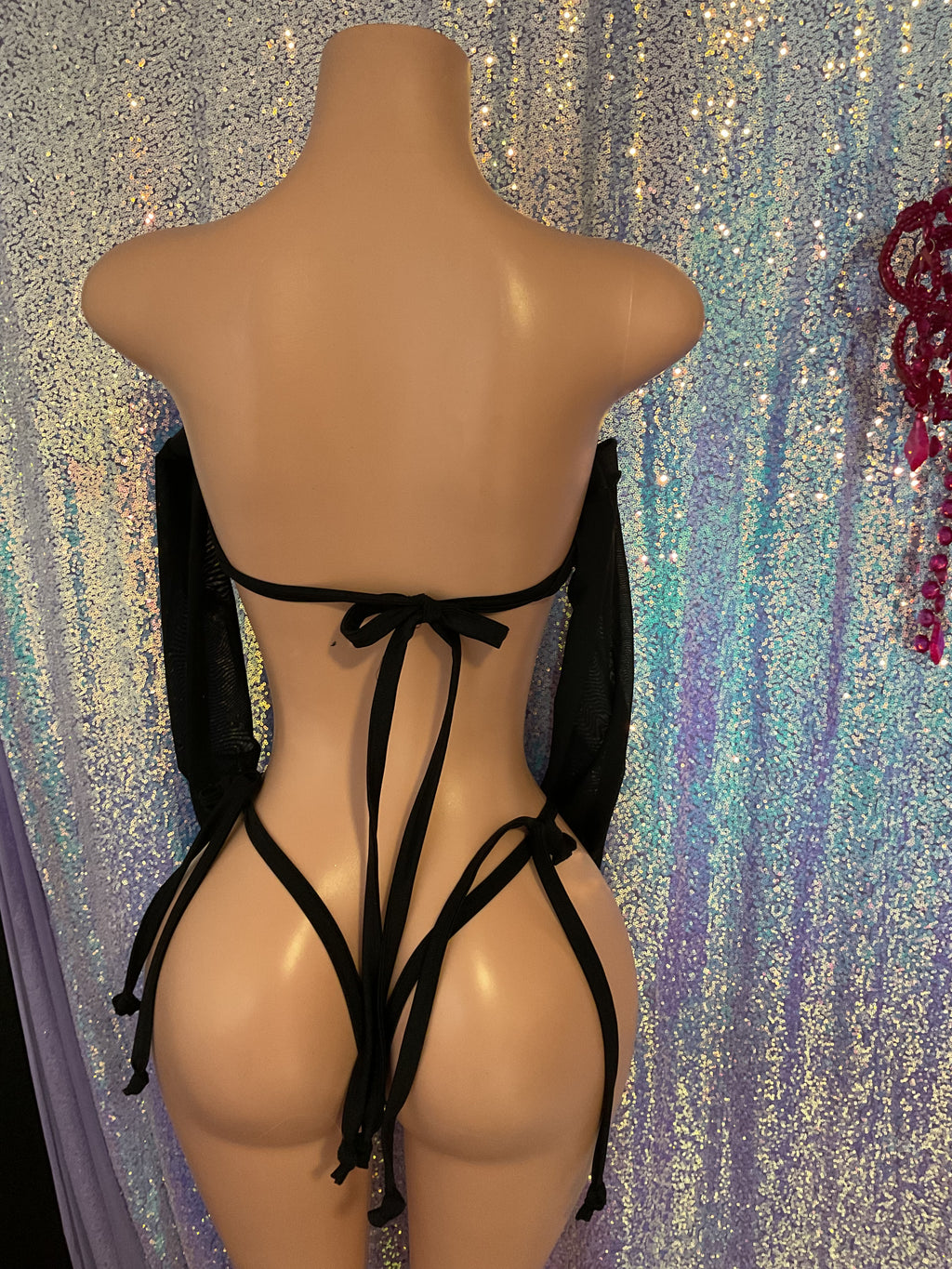 Sequin cherry g string and bell sleeve tube