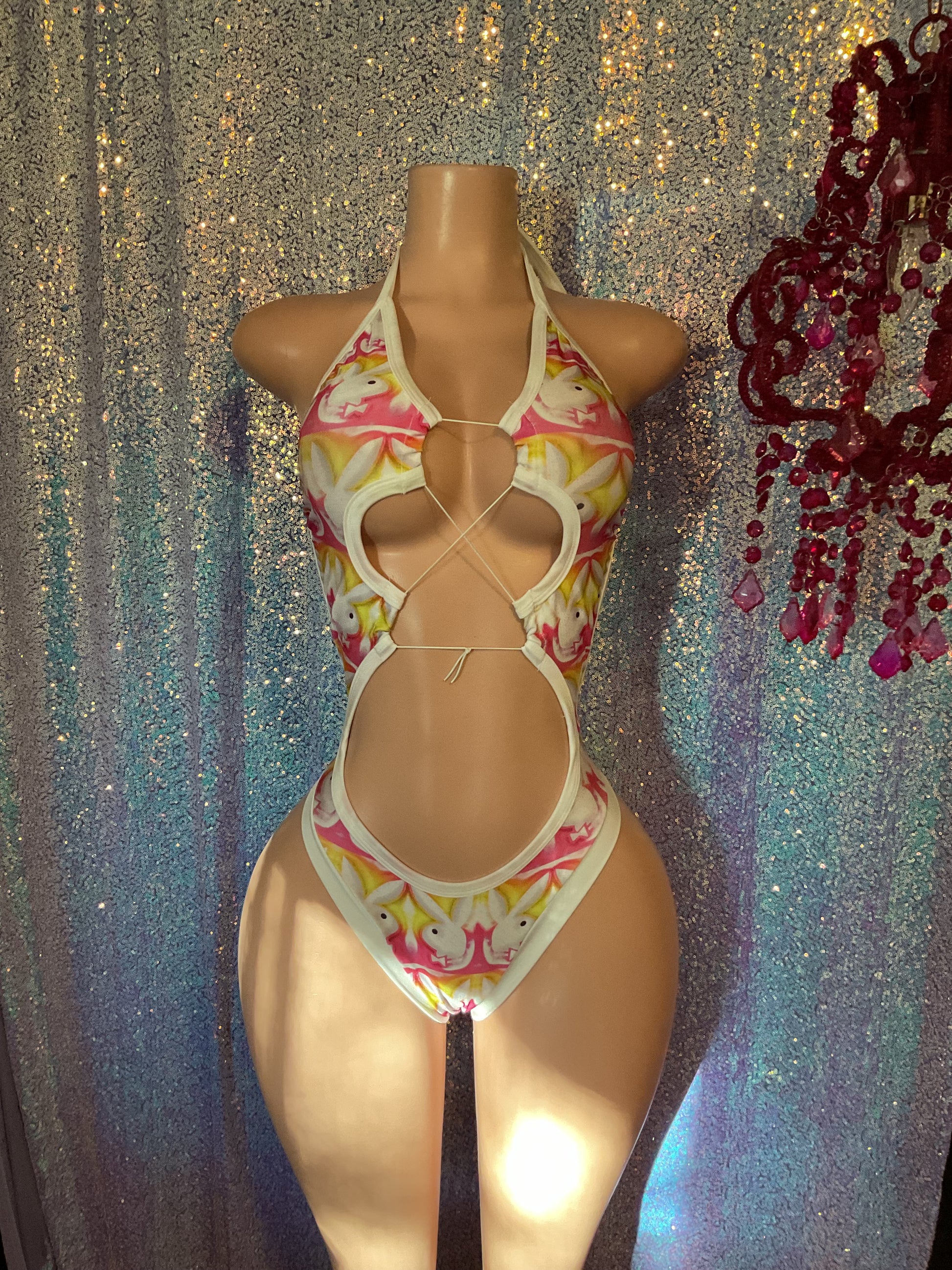 Lace up bunny thong one piece