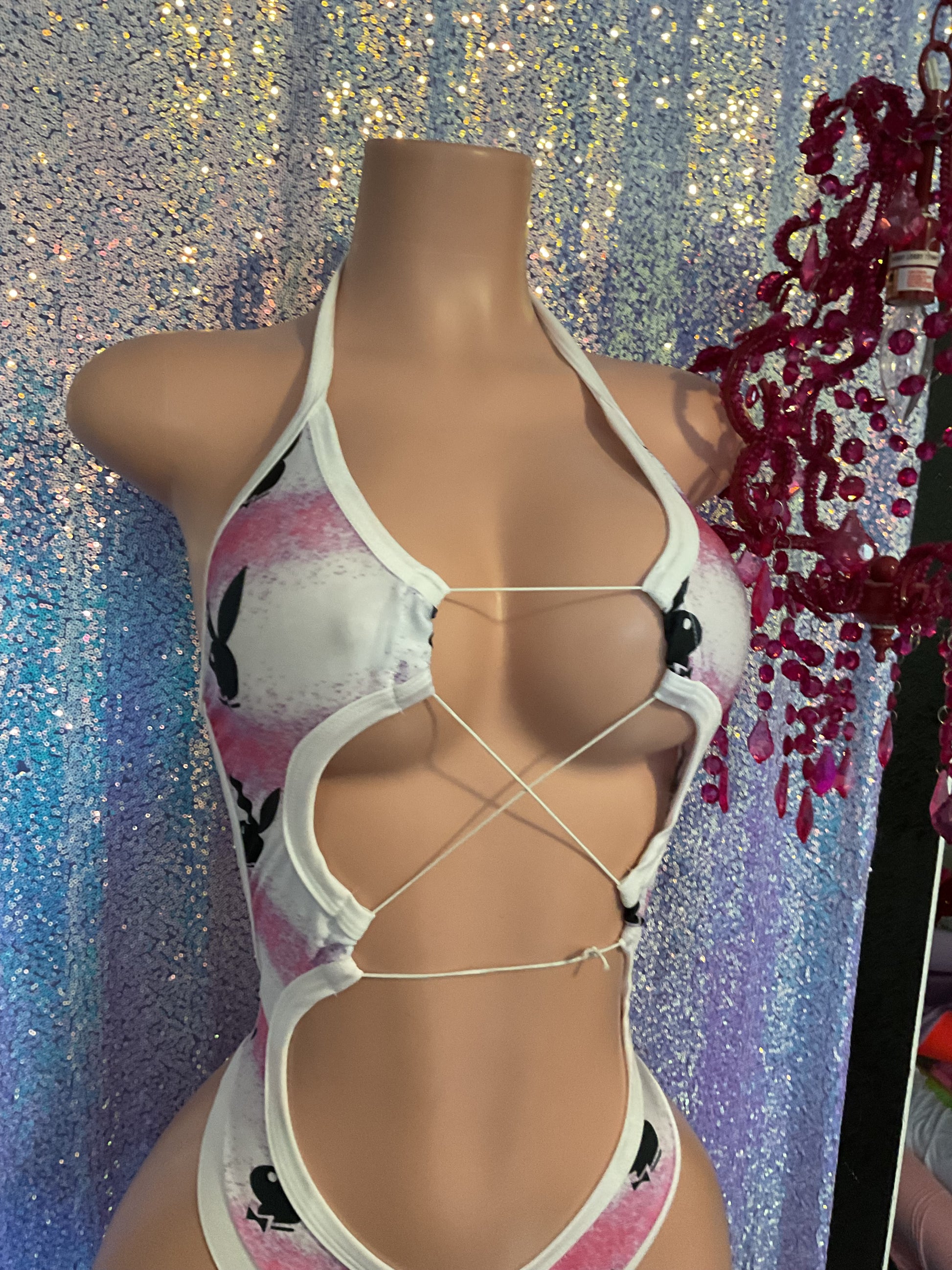 Lace up bunny thong