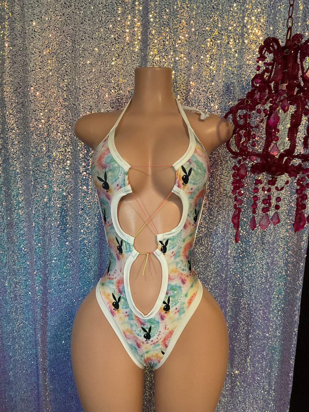 Lace up bunny thong