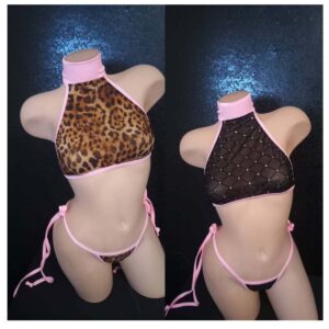 Mesh high neck top and g-string
