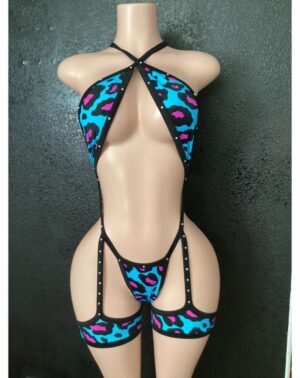 Leopard one piece with attached leg cuffs